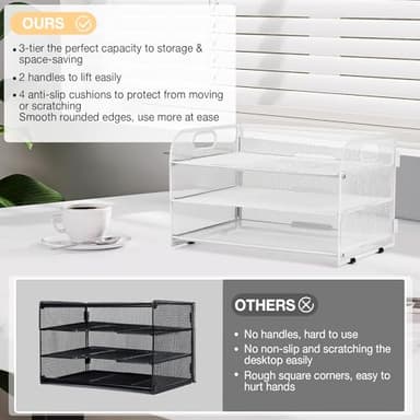NCXTKJ 3-Tier Letter Tray Paper Organizer with Handle,Compact Mesh Desk File Organizer for Home Office Supplies Desktop Accessories,White - Image 4