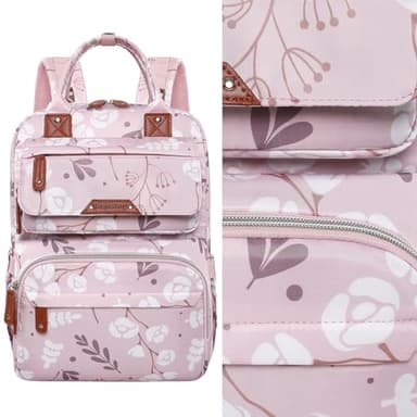 Diaper Bag Backpack for Baby Girl, Multifunction Waterproof Diaper Bag for Mom Dad, Large Pink Floral Baby Diaper Bags, Baby Essentials Travel Bag with Stroller Straps, Large Capacity, Stylish - Image 8