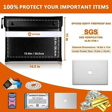 Fireproof Document Bag 5200°F with Heat Insulated, Fireproof Money Bag for Cash with Zipper and Reflective Strip, 14.2” X 11” Fireproof Safe Storage Pouch for Valuables - Image 6