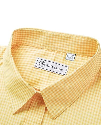 siliteelon Button Down Plaid Shirts for Women Long Sleeve Formal Work Dress Wrinkle Free Blouses Tops Yellow & White Plaid XX-Large - Image 3