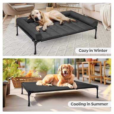 Veehoo Cooling Elevated Dog Bed Add Removable Waterproof Bolster Cushion Mat, Raised Pet Cot with Breathable Teslin Mesh, No-Slip Feet, Dog Sofa Bed for Indoor Outdoor, Medium, Black CWC2331B - Image 5