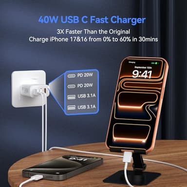 USB C Wall Fast Charger Block, 40W 4-Port Type C Charger Fast Charging Blocks PD Power Charger Adapter+QC 3.0 USB Multiport Charger Brick for iPhone 17/16/15/14/13/12 Pro Max, iPad, Galaxy S25-2Pack - Image 2