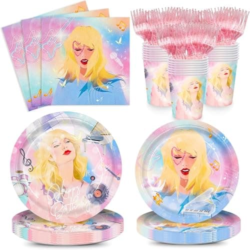 120pcs Girls Birthday Party Supplies Plates Napkins Paper Cups Pink Forks Disposable Tableware Set for Girls Fans Birthday Party Supplies Serves 24 Guests - Image 1