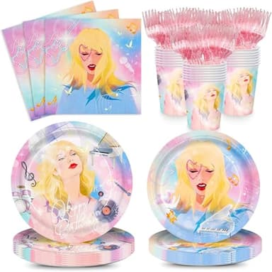 120pcs Girls Birthday Party Supplies Plates Napkins Paper Cups Pink Forks Disposable Tableware Set for Girls Fans Birthday Party Supplies Serves 24 Guests - Image 1