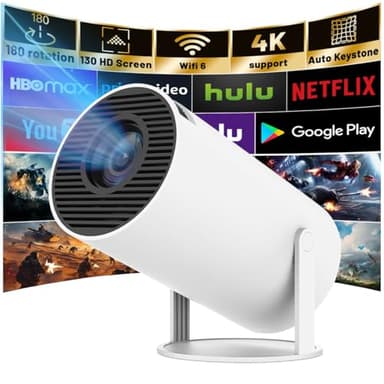Mini Projector with Android System, HY300PRO 4K 1080P Support Portable Projector with WIFI 6 and Bluetooth, 160 ANSI, Auto Keystone Correction, 130" Screen Video Projector for Laptop/PC/Smartphone - Image 1