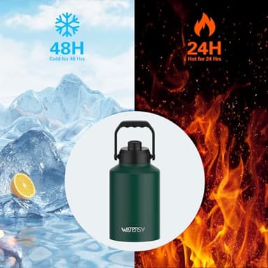 WATERSY 1 Gallon Water Bottle Insulated(Cold for 48 Hrs),BPA Free&Leak Proof,128oz Stainless Steel Water Jug,Big thermo,Large Water Bottle with Handle for Gym,Hiking,Camping&Travel,Dark Green - Image 3