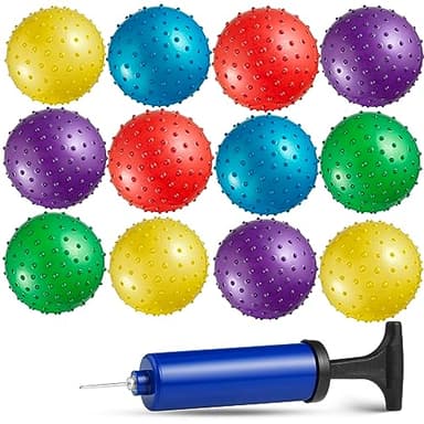 Bedwina Mini Knobby Balls - (Pack of 12) Bulk 5 Inch Sensory Balls and Spiky Massage Stress Balls with Pump, Fun Bouncy Ball Party Favors - Image 3