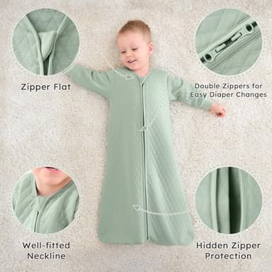 Yoofoss Baby Sleep Sack 12-18 Months 1.0 Tog Long Sleeve Sleep Sack Cotton Wearable Blanket for Toddlers 2-Way Zipper Quilted Sleeping Sacks(Large) - Image 4