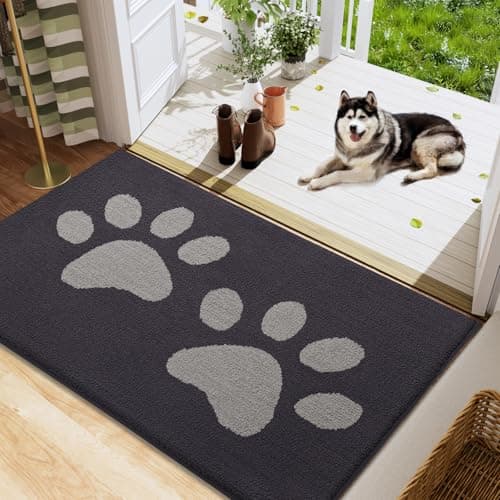 Buganda Dog Door Mat for Muddy Paws, Absorbent Dirt Trapper Washable Indoor Doormats, Non Slip Low-Profile Mud Mat for Dogs, Front Entrance Doormat for Inside Floor (48x30 Inches, Dark Grey) - Image 1