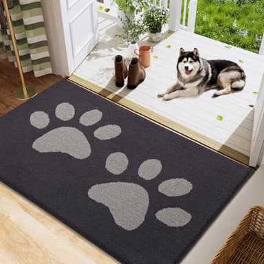 Buganda Dog Door Mat for Muddy Paws, Absorbent Dirt Trapper Washable Indoor Doormats, Non Slip Low-Profile Mud Mat for Dogs, Front Entrance Doormat for Inside Floor (48x30 Inches, Dark Grey) - Image 1