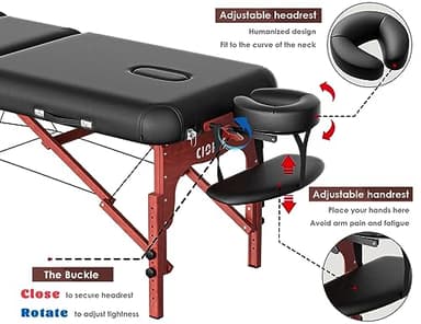 CLORIS 84" Professional Massage Table Portable 3 Folding Lightweight Facial Salon Spa Tattoo Bed Height Adjustable with Carrying Bag & Wooden Leg Hold Up to 1100LBS - Image 5