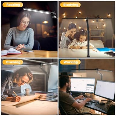 LED Desk Lamp for Home Office, Eye Caring Architect Desk Light with Remote, Dual Screen Computer Monitor Light with Stepless Dimming, Stepless Color Temp, Memory Function for Study, Workbench Black - Image 8