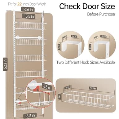 Delamu Adjustable Cabinet Door Organizer, 6-Tier Hanging Spice Rack Organizer, Metal Over the Door Pantry Organizer, Pantry Organizers and Storage Shelves for Kitchen Bathroom Laundry Room, White M - Image 6