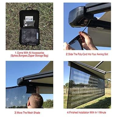 Tentproinc RV Awning Sun Shade Screen 8' X 20' 3'' (American Flag) Black Mesh Sunshade Camper Trailer Awning Shade Screen UV Blocker Completed Kits - Image 3