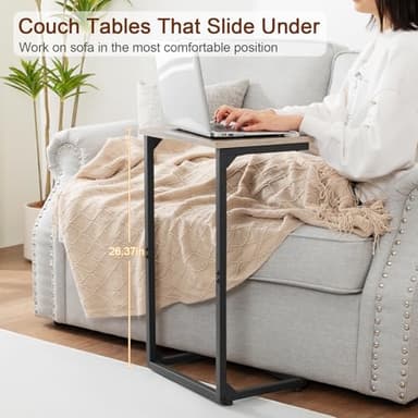 AMHANCIBLE C Shaped End Tables Set of 2, Couch Side Tables That Slide Under, TV Trays for Living Room, Bedroom, Small Space, Sofa, Grey HET02BGY - Image 2