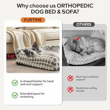FURTIME Orthopedic Dog Beds Large Sized Dog, XL Washable Memory Foam Pet Couch Bed with Removable Washable Cover, Non-Slip Bottom with Bolster Sides, Grey - Image 3