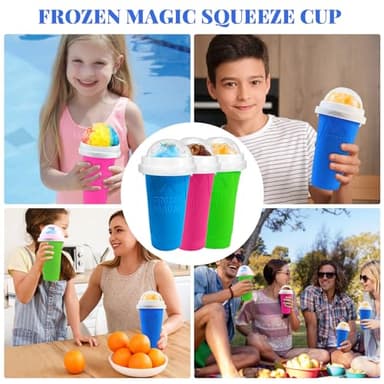 Slushie Cup, 2 Pack Slushy Maker Cup, Frozen Magic Squeeze Cups for Juice Milk Yogurt Ice Cream Make, DIY Smoothie Cooling Cup with Lid & Straw for Kids Friends Family (Blue+Green) - Image 7