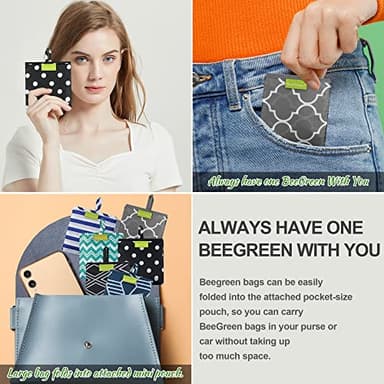 BeeGreen Grocery Bags | Reusable Gift Bags, Large Tote for Women & Foldable Beach Bag - 6 Pack Reusable Bag With Handles | Collapsible Cute Cloth Storage for Market, Holiday & Shopping | Washable​ - Image 4