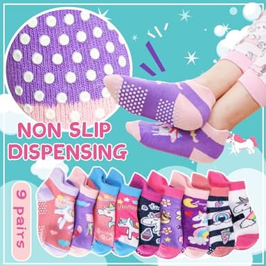 Welwoos Baby Girls Toddlers Grips Socks Kids Non Slip Anti Skid Ankle Unicorn Gift Cotton No Show Socks with Grippers 9 Pairs (Rainbow Unicorn, 3-5 Y) - Image 6