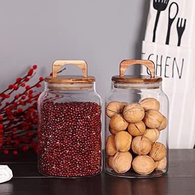 SAIOOL Canister Set of 2, Glass Kitchen Canisters with Airtight Acacia Lid, Tall Clear Airtight Food Storage Jar, Kitchen Pantry Storage Container for Noodles Flour Cereal Coffee - Image 6