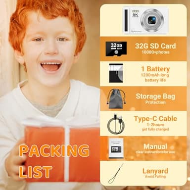 5K Digital Camera - 72MP Digital Cameras with 16X Zoom for Kids' Gifts - Autofocus Point and Shoot Digital Camera for Photography - UHD 2.8'' Screen Compact Portable Camera with 32GB SD Card - Image 7
