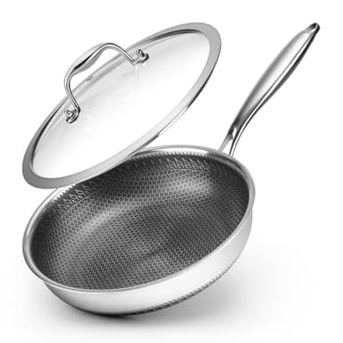 10.5 inch Frying Pan Nonstick with Lid, 2.5 Qt Deep Non Stick Stainless Steel Sauté Pan Skillet, Dishwasher and Oven Safe, Compatible with All Cooktops - Image 1