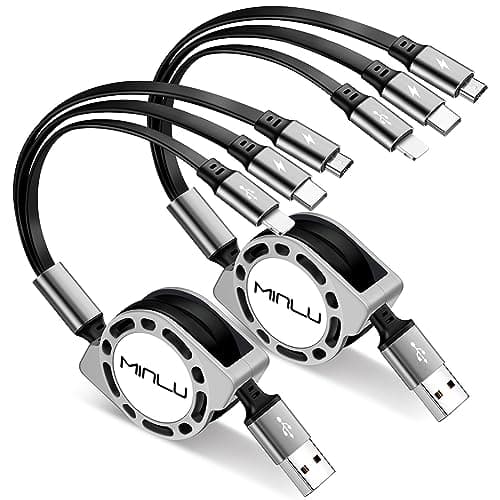 Multi Charging Cable 3A, [2Pack 4ft] Retractable Multi Charging Cord 3 in 1 Fast Charger Cord, USB C Charger Adapter with Lightning/Type C/Micro USB Ports for Cell Phones/iPhone/Samsung/PS/Tablets - Image 1