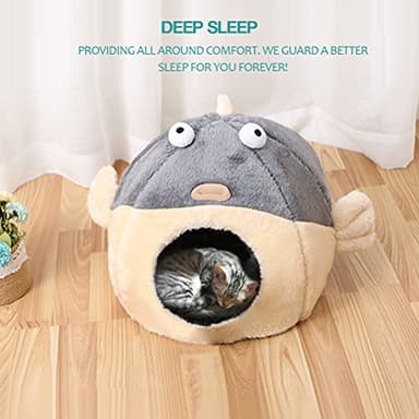 Cat Beds for Indoor Cats - Cat Bed Cave with Removable Washable Cushioned Pillow, Soft Plush Premium Cotton No Deformation Pet Bed, Lively Pufferfish cat House Design, Grey, Multiple Sizes - Image 7
