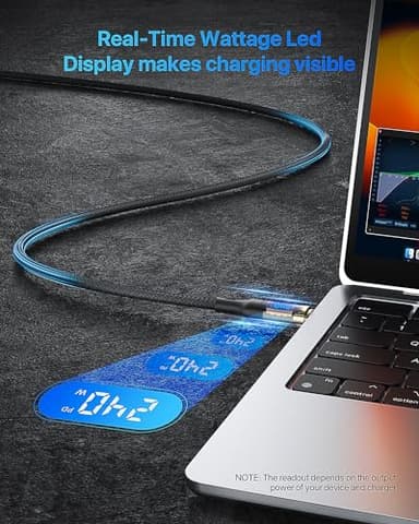 SOOPII 240W USB C to USB C Cable[4ft 2-Pack],Fast Charging USB C Cable with LED Display for Galaxy S23+/S23Ultra/S22Ultra,MacBook Pro,lPhone16/15/15Pro/15ProMax,etc,Transparent Shell,(Black) - Image 2