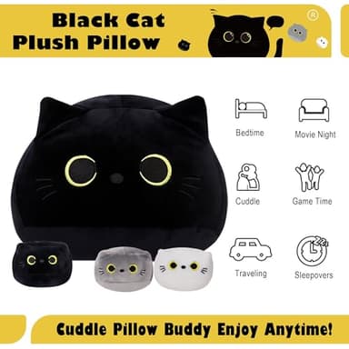WeBingo 4PCs Black Cat Plush Toy 16'' Black Cat Pillow with 3 Babies, 3D Black Cat Plushies Pillow Baby Cute Plush Toys Shape Cat Design Sofa Fat Pillow Gifts for Boys Girls - Image 3