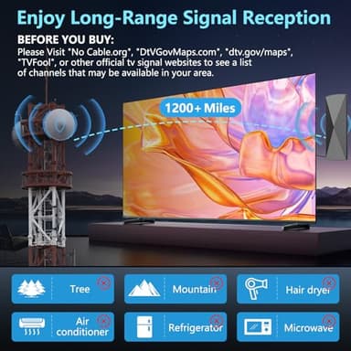 2025 TV Antenna,1200+ Miles Long Range TV Antenna, HD Digital TV Antenna Indoor with Signal Booster, Antenna for Smart TV and All Older TV's-Supports 4K 1080p -33ft Long Cables - Image 5