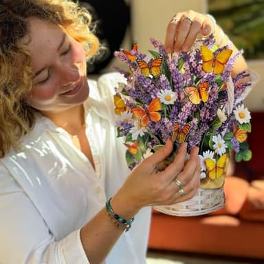 Freshcut Paper Pop Up Cards, Lavender & Butterflies, 12 Inch Life Sized Forever Flower Bouquet 3D Popup Greeting Card, Birthday & Thank You Card, Blank Notecard & Envelope - Image 5