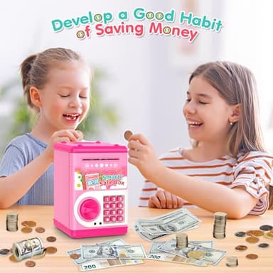 Pink Piggy Bank for Kids with Password Code Lock and Auto Grab Bill Slot, PhilaeEC Real Money Cash Coin Can Saving Box Electronic Money Safe Bank, Hot Gift for 4 7 8 9 10 11 Year Old Boys Girls - Image 7