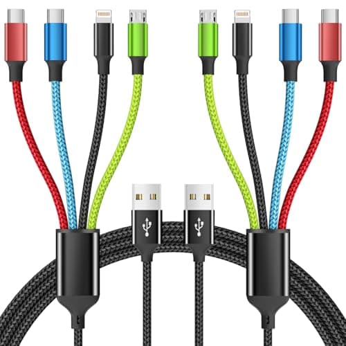 Firsting Travel Essentials Multi Charging Cable [2Pack 5FT], Nylon 4 in 1 Charging Cords, USB Cable Phone Charger with IP/Type C/Type C/Micro Port, Compatible with Most Cell Phones/Tablets and More - Image 1