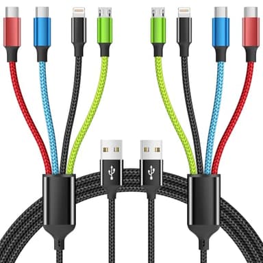 Firsting Travel Essentials Multi Charging Cable [2Pack 5FT], Nylon 4 in 1 Charging Cords, USB Cable Phone Charger with IP/Type C/Type C/Micro Port, Compatible with Most Cell Phones/Tablets and More - Image 1