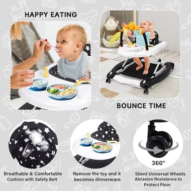 RefoereBabe Baby Walker, 5 in 1 Baby Walkers for Boys Girls 6-12 Months, Foldable Walkers for Babies with Bouncer & Feeding Tray, Music, Adjustable Heights, Activity Walker for Infant - Image 4