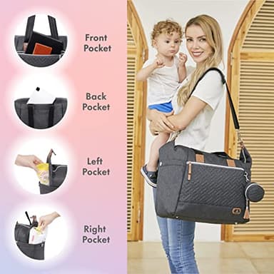 Dikaslon Diaper Bag Tote with Pacifier Case and Changing Pad, Large Travel Diaper Tote for Mom and Dad, Multifunction Baby Bag for Boys and Girls, Dark Grey - Image 5