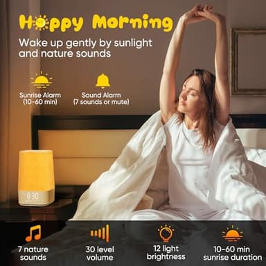 Sound Machine White Noise Machine with 30 Soothing Sounds, Sleep Timer, Dimmable Bedside Lamp Night Light Clock, Sunrise Alarm Clock Wake Up Light for Bedrooms, Baby, Kids, Adults, Heavy Sleepers - Image 4