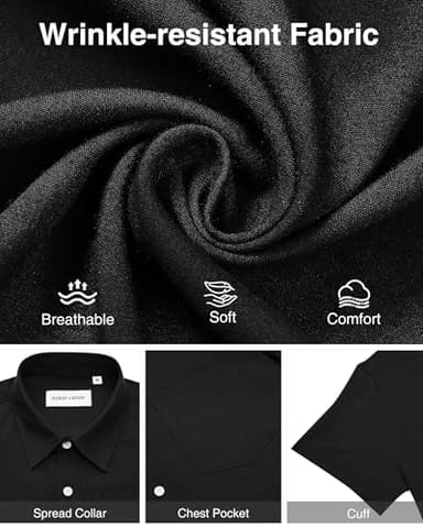 Alimens & Gentle Mens Linen Shirts Short Sleeve Button Down Shirts Wrinkle Free Casual Vacation Beach Summer Tops,Black,XL - Image 5