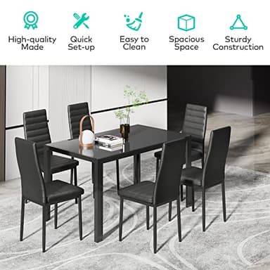 Gizoon Glass Dining Table Sets for 6, 7 Piece Kitchen Table and Chairs Set for 6 Person, PU Leather Modern Dining Room Sets for Home, Kitchen, Living Room - Image 8