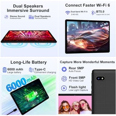 DMOAO 2025 Tablet Android 14 Tablets with 128GB ROM+18GB RAM, 1TB Expand, Powerful Octa-Core, WiFi 6, BT5.0, 6000mAh, Widevine L1, Black - Image 4