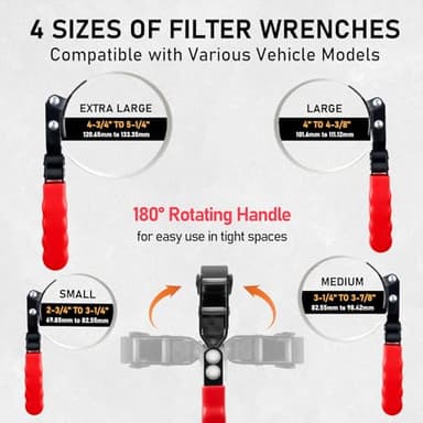 KOOPOOL Oil Filter Wrench Set, 8 Piece Adjustable Oil Filter Pliers 2-3/4" to 5-1/4", 9" & 12" Universal Oil Filter Removal Tool with 1/2" to 3/8" Adapter, Organized in Storage Case (8-Piece Set) - Image 2