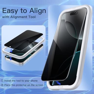 JETech Privacy Screen Protector for iPhone 16 Pro 6.3-Inch with Camera Lens Protector, Anti-Spy Tempered Glass Film, Easy Installation Tool, 2-Pack Each - Image 4
