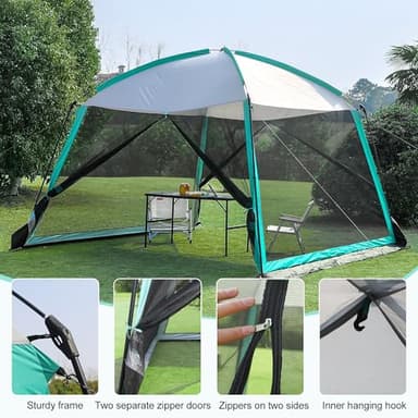 GREGIN Screen House Room 11x11 Ft Mesh Net Tent Canopy Shelter Gazebo, Easy Setup & Waterproof & Sunshade, Suitable for Camping Trip, Backyard, Beach, Picnic - Blue - Image 5