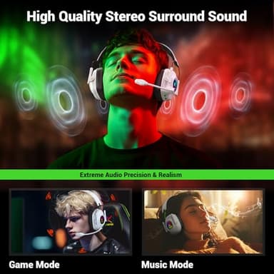 Wireless Gaming Headset with Noise Canceling Microphone for PC, PS5, PS4, Switch, Mac，2.4 GHz Wireless & Bluetooth 5.4 Gaming Headphones, Cool RGB Lighting, 40Hr Battery, 50mm Drivers-White - Image 5