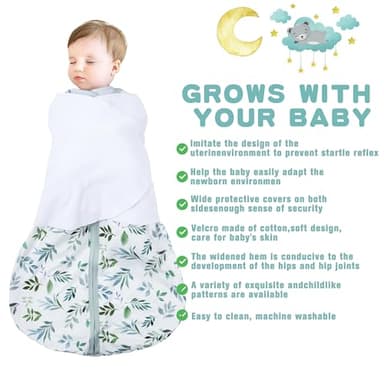 BSTOPPT Newborn Sleep Sack Baby Swaddle,3-6 Months,3-Way Adjustable Wearable Blanket,100% Rayon Cotton Swaddling Sleeping Bag，TOG 0.5（Banana&Leaf） - Image 2