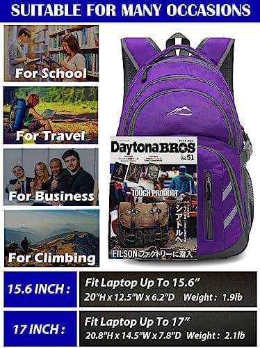 Backpack Bookbag for College Laptop Travel, Fit Laptop Up to 15.6 inch with USB Charging Port Multi Compartment Anti theft, Gift for Women Men (Purple) - Image 6