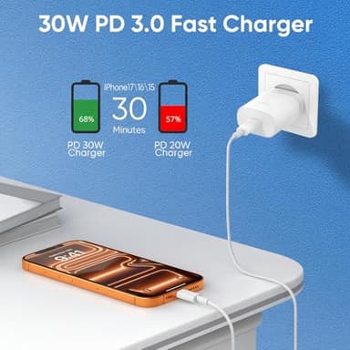 iPhone 17 16 15 Charger Fast Charging 10FT Cable, 30W USB C Charger Block for i Phone 15 16 16e 17 Air Plus Pro Max/iPad Pro/AirPods, PD USBC Power Adapter Wall Plug & Type C to C Cord, 2 Pack - Image 3