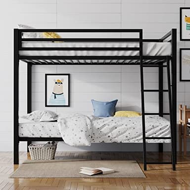 SHA CERLIN Loft Bunk Bed Twin Over Twin Size with Ladder and Guardrail,Heavy Duty Metal Slats Support No Box Spring Needed Small Space Saving Furniture for Bedroom Dorm,Black - Image 3