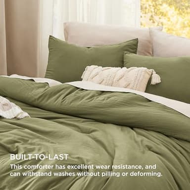 Bedsure Queen Size Comforter Set, Olive Green Soft Prewashed Bedding for All Seasons, 3 Pieces GentleSoft™ Warm Down Alternative Bed Set, 1 Lightweight Comforter (90"x90") and 2 Pillowcases (20"x26") - Image 3